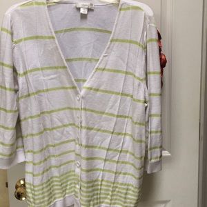 White sweater with green stripes